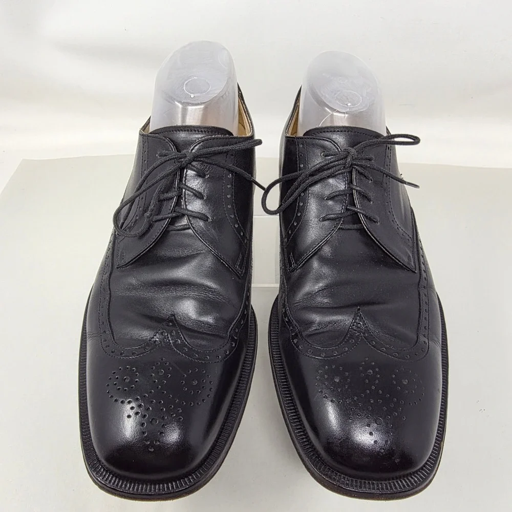 Rockport Wingtip Oxford Mens 9 W APM50131 Black Leather Dress Shoes Italy Good